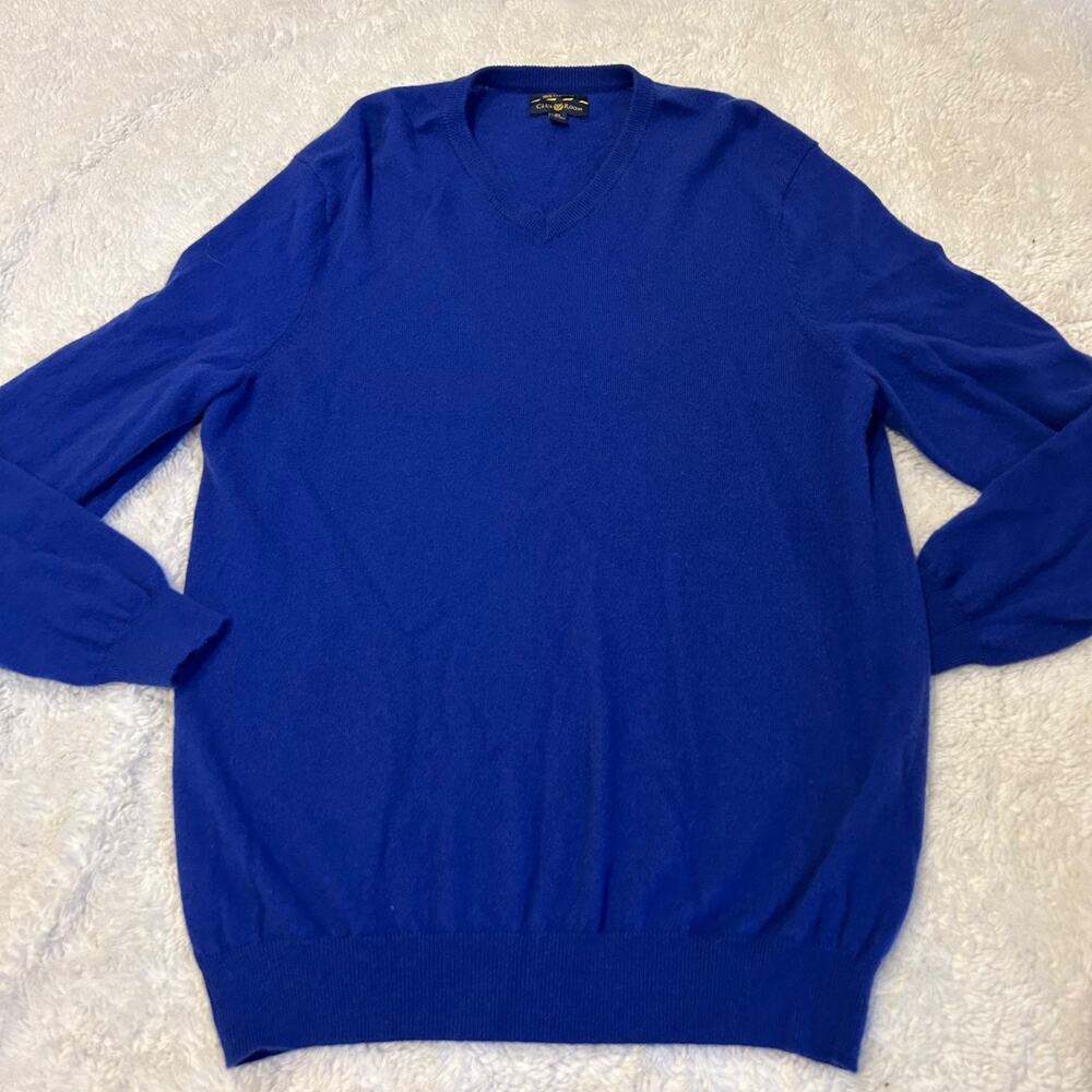 Club Room Luxury 100% Cashmere V Neck Sweater Blue Men's XL Preppy Country Club - Picture 2 of 6